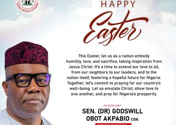 SP Godswill Akpabio, has urges Christians to Imbibe Jesus Christ’s Spirit of Humility, Love and Sacrifice