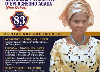 Senate Deputy Clerk, Agada Burries Mother April 12