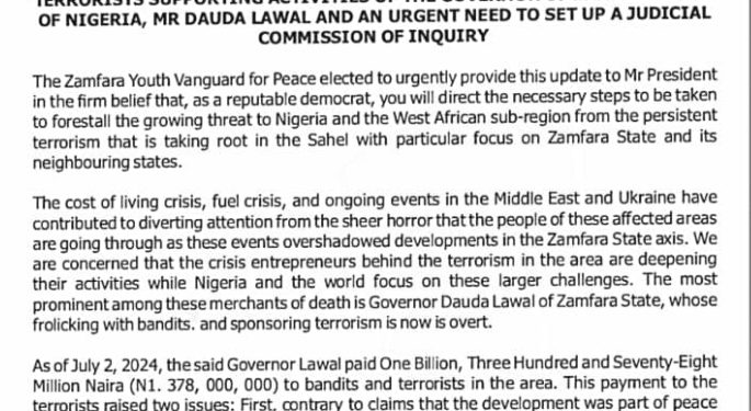 Group Writes Tinubu, Demands Probe into Zamfara Gov’s Alleged Ties to Terrorism.