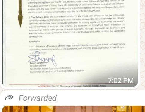 Conference of State Legislatures Backs President Tinubu’s Tax Reform Bills, Emphasizes Constitutional Compliance