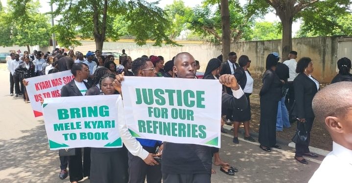 Protesters storm US embassy, seeks visa ban on Mele Kyari over alleged corruption